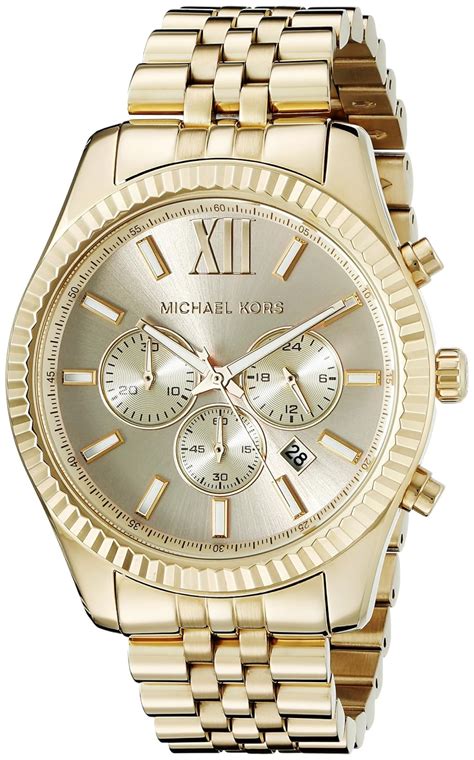 michael kors lexington chronograph gold-tone stainless steel watch|Michael Kors leather watch.